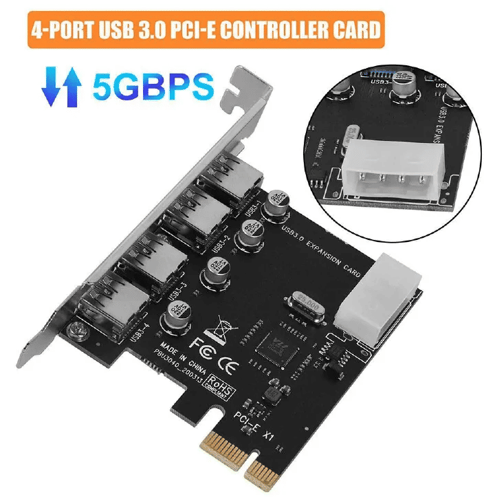 4 Ports USB 3.0 PCI-E Expansion Card Super Speed 5Gbps Adapter for PC