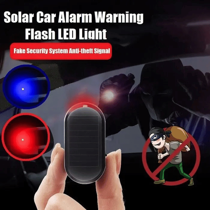 Solar Powered Car Fake Security Light Simulated Dummy Alarm Wireless Anti-Theft Caution LED Flashing Lamp Black