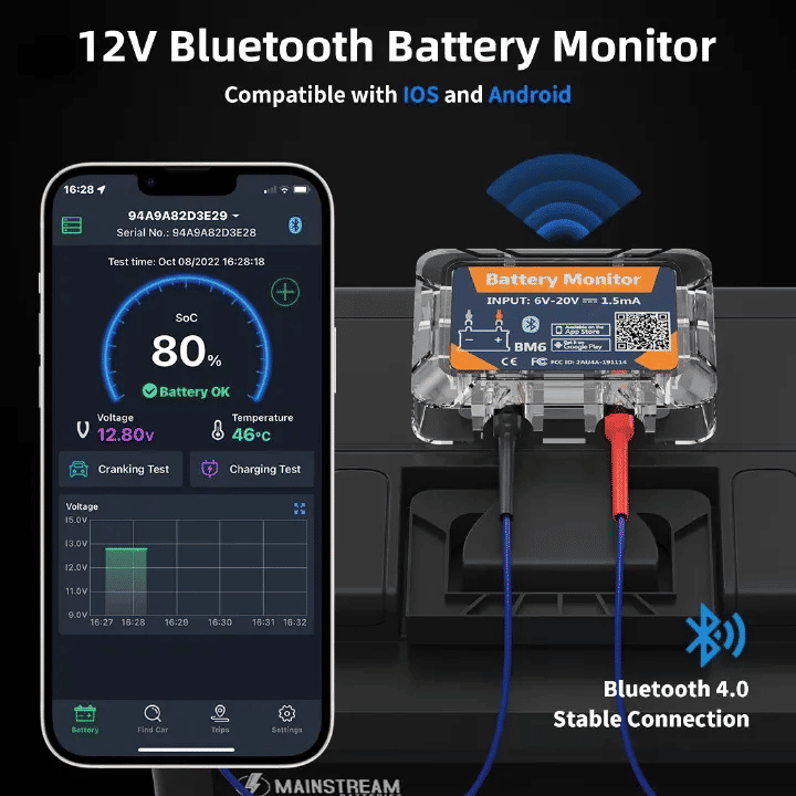 Quicklynks BM6 12V Car Battery Monitor Bluetooth Tester for Android IOS with Health Check App Charging Cranking Test Analyzer