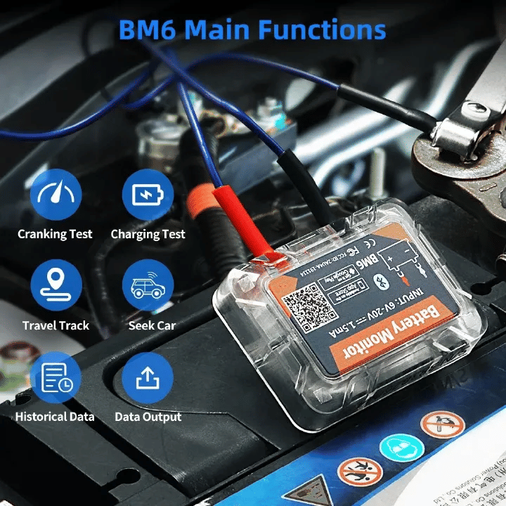 Quicklynks BM6 12V Car Battery Monitor Bluetooth Tester for Android IOS with Health Check App Charging Cranking Test Analyzer