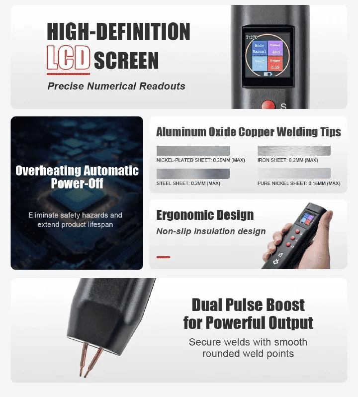 Handheld Spot Welder DIY Color Screen Manual/Automatic Dual-Mode Machine for 18650 Battery Nickel Strip