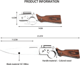 AK-47 Automatic Snap-On Open Folding Pocket Knife With LED Light Stainless Steel Blade Wooden Handle EDC Knives for Hiking Outdoor Camping Gift Nylon Sheath Pocket Clip for Men Women
