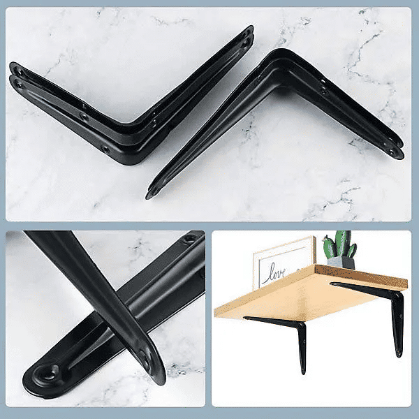 2-Piece Heavy Duty Steel L Brackets for Shelves Wall Mounted Angle Corner Brace Black