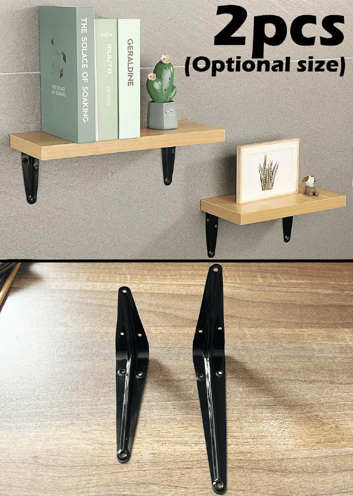2-Piece Heavy Duty Steel L Brackets for Shelves Wall Mounted Angle Corner Brace Black