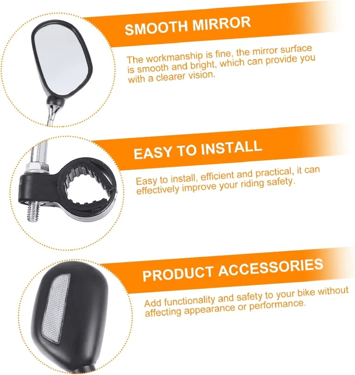 Adjustable Handlebar Bike Mirror Scratch Resistant HD Glass Lens with Front Reflector Universal Fit Rearview Bicycle Mirror 360 Rotatable