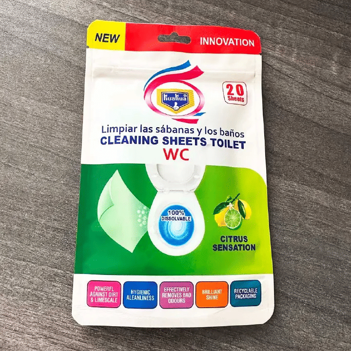 Kuakua Toilet Bowl Cleaner Sheets 20 Count Citrus Sensation Plastic-Free Biodegradable Pre-Measured Strips