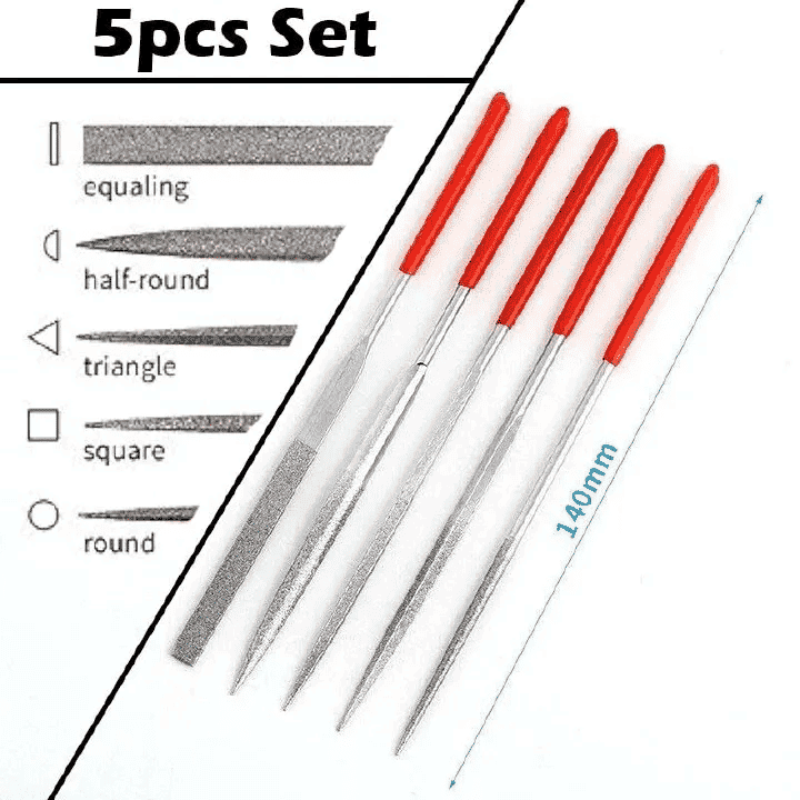 5pcs Mini Diamond Files 3mm Shank Plated 140mm Length Needle File Multi-Shape Steel Glass Tile Stone Wood Electronics Repair Hand Tools