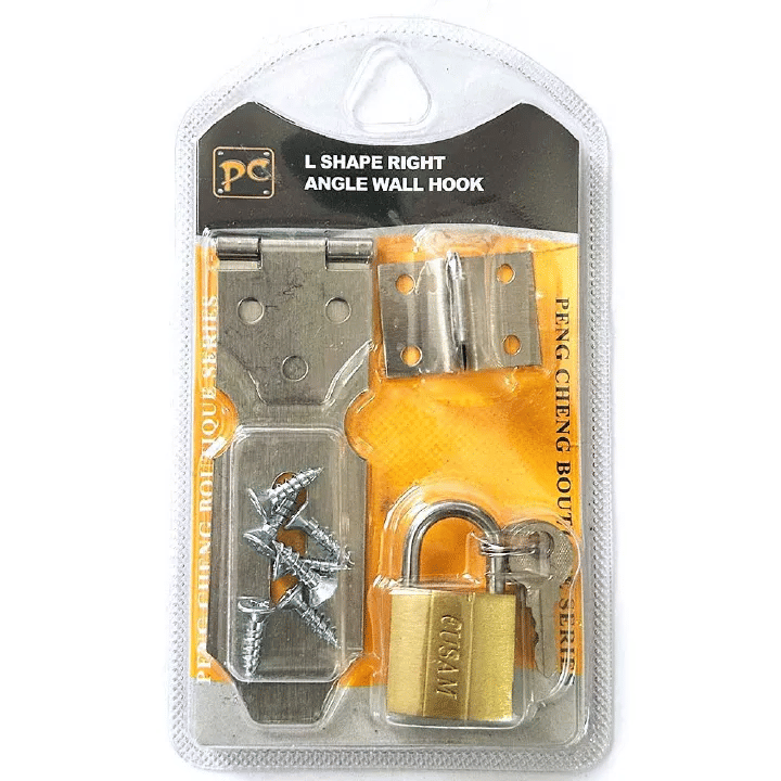 Safety Hasp and Staple with Padlock Gate Door Shed Latch Lock L Shape Right Angle Wall Hook