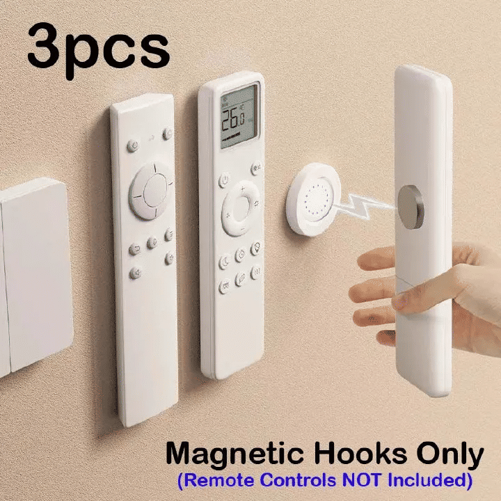 3pcs Magnetic Hooks Remote Control Holder TV Air Conditioner Wall Storage No Drilling Strong Magnet Hanging Keychain Anti-Lost Garden White