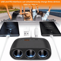 3 Way 12-24V Multi Socket Car Splitter USB Charger Adapter PD Fast Charging Cigarette Lighter For Android iPhone iPad GPS Dashcam