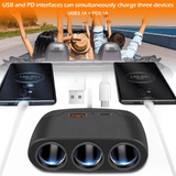 3 Way 12-24V Multi Socket Car Splitter USB Charger Adapter PD Fast Charging Cigarette Lighter For Android iPhone iPad GPS Dashcam