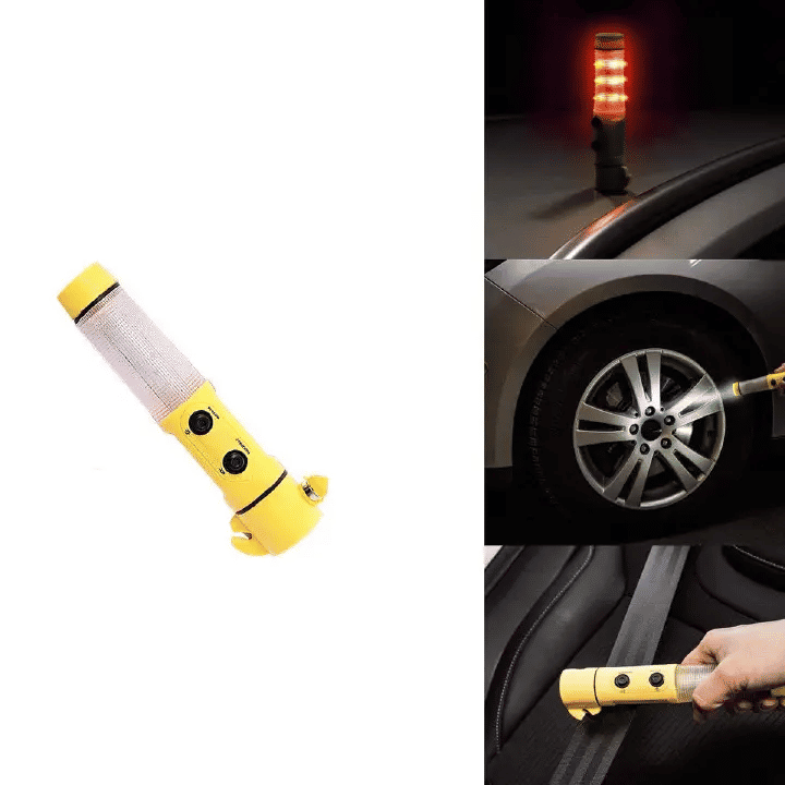 4-in-1 Car Safety Escape Tool Window Breaker LED Emergency Hammer Seat Belt Cutter Flashlight Beacon