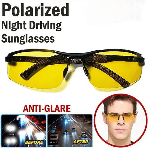 Men's Night Vision Driving Glasses Yellow Tint PC Frame Anti-Glare Sunglasses Outdoor