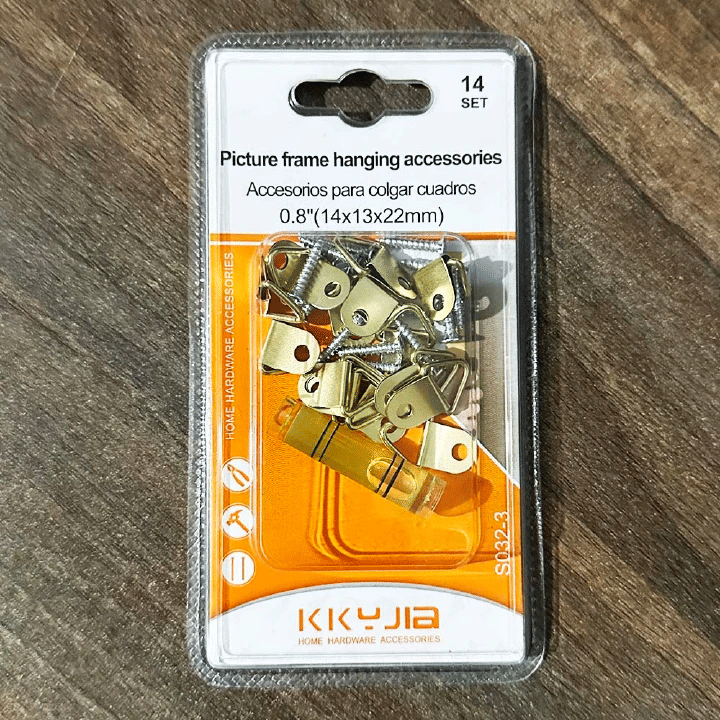 14 Set Golden Triangle D-Ring Picture Frame Hanging Accessories with Calibration Level Metal Wall Hooks