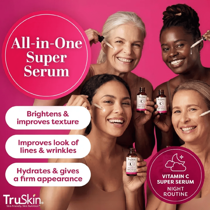 TruSkin Vitamin C Super Serum - Brightening, Firming & Smoothing Face Serum with Retinol, Niacinamide, Hyaluronic Acid & Squalane - 1 fl oz