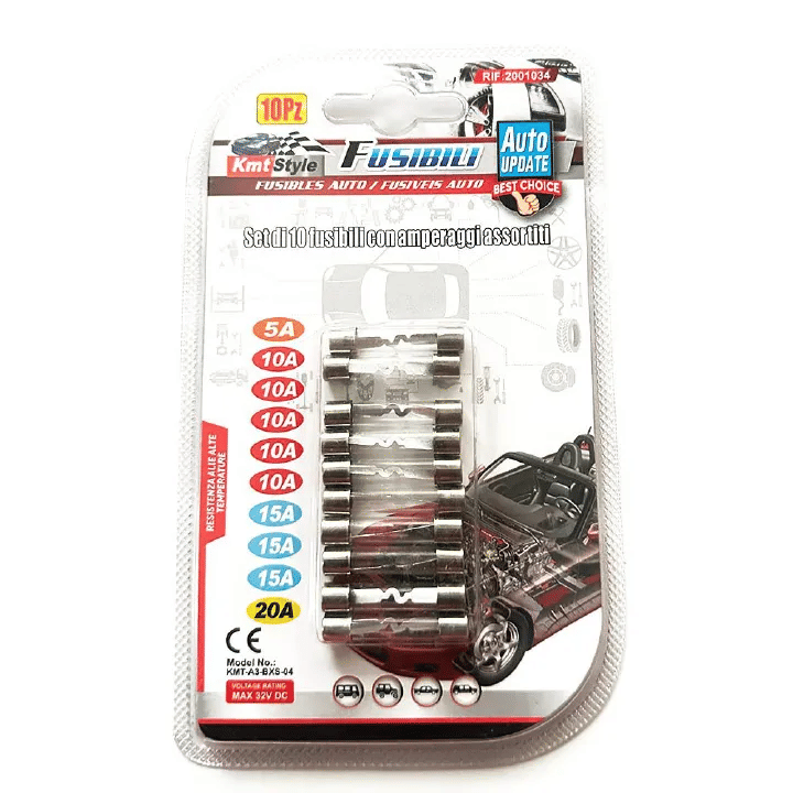 10pcs 6x32mm Car Assorted Fuses 5A 10A 15A 20A Fast Blowing Glass Tube Fuse Max 32V DC Insurance Silver + Clear