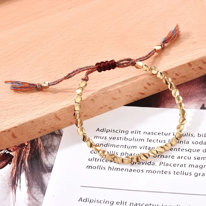 Handmade Tibetan Lucky Rope Bracelet Unisex Braided Cotton Thread Copper Beads Adjustable Jewelry