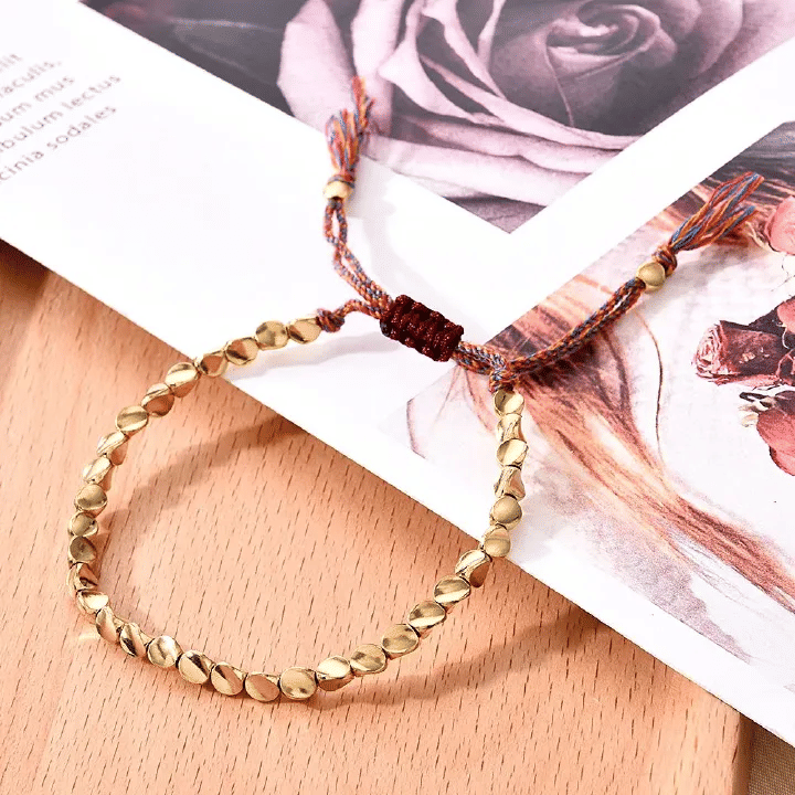 Handmade Tibetan Lucky Rope Bracelet Unisex Braided Cotton Thread Copper Beads Adjustable Jewelry