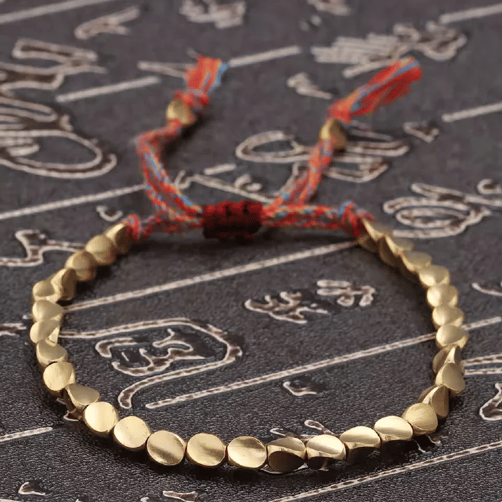 Handmade Tibetan Lucky Rope Bracelet Unisex Braided Cotton Thread Copper Beads Adjustable Jewelry