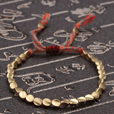 Handmade Tibetan Lucky Rope Bracelet Unisex Braided Cotton Thread Copper Beads Adjustable Jewelry