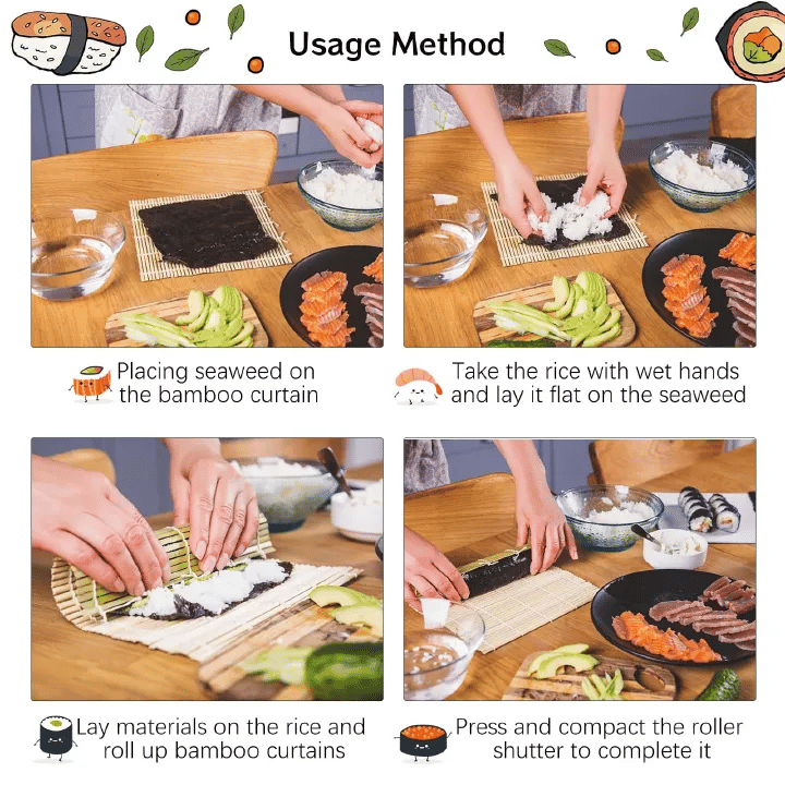 24 x 24 cm Natural Bamboo Sushi Rolling Mat Reusable Roller for Kitchen Japanese Restaurant Washable DIY Gadgets