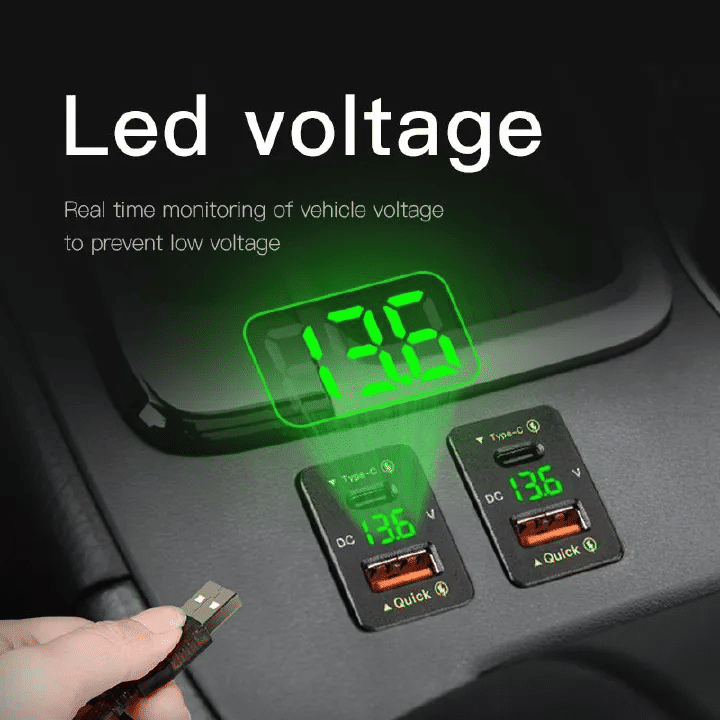 Car Charger Embedded Adapter Dual USB PD QC3.0 Fast Charge Type C Slot Power Socket LED Voltmeter for Toyota 12/24V
