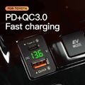 Car Charger Embedded Adapter Dual USB PD QC3.0 Fast Charge Type C Slot Power Socket LED Voltmeter for Toyota 12/24V