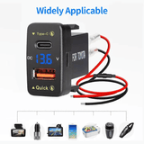 Car Charger Embedded Adapter Dual USB PD QC3.0 Fast Charge Type C Slot Power Socket LED Voltmeter for Toyota 12/24V