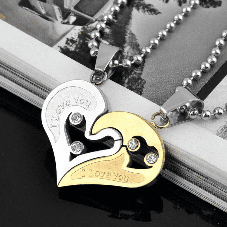 Romantic Couple Heart Pendant Necklace Set 'I Love You' Jewelry Gift