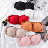 Women's Strapless Ruched Push-Up Bra: Padded, Backless, Wireless Bralette Lingerie