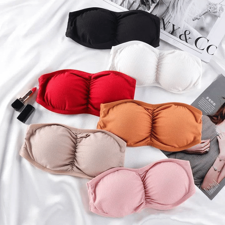Women's Strapless Ruched Push-Up Bra: Padded, Backless, Wireless Bralette Lingerie