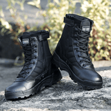 SHJO Men's Black High-Top Tactical Combat Boots - Durable Waterproof Military Hiking