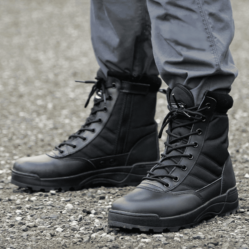 SHJO Men's Black High-Top Tactical Combat Boots - Durable Waterproof Military Hiking