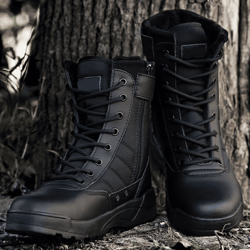 SHJO Men's Black High-Top Tactical Combat Boots - Durable Waterproof Military Hiking