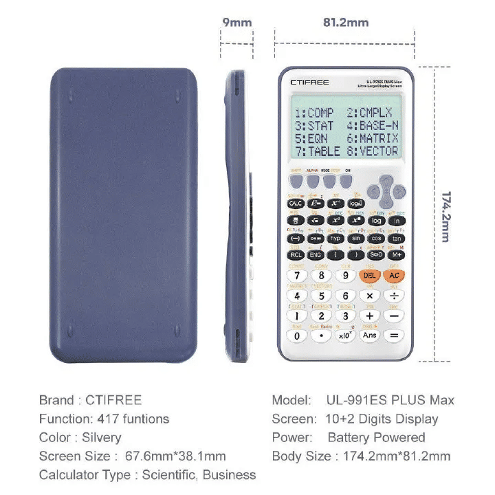 Scientific Calculator 407 Functions Dual-Line LCD Display Exam Approved 991Plus