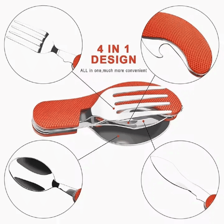 Foldable Camping Utensil Set Multi-Functional Stainless Steel Knife Fork Spoon 4in