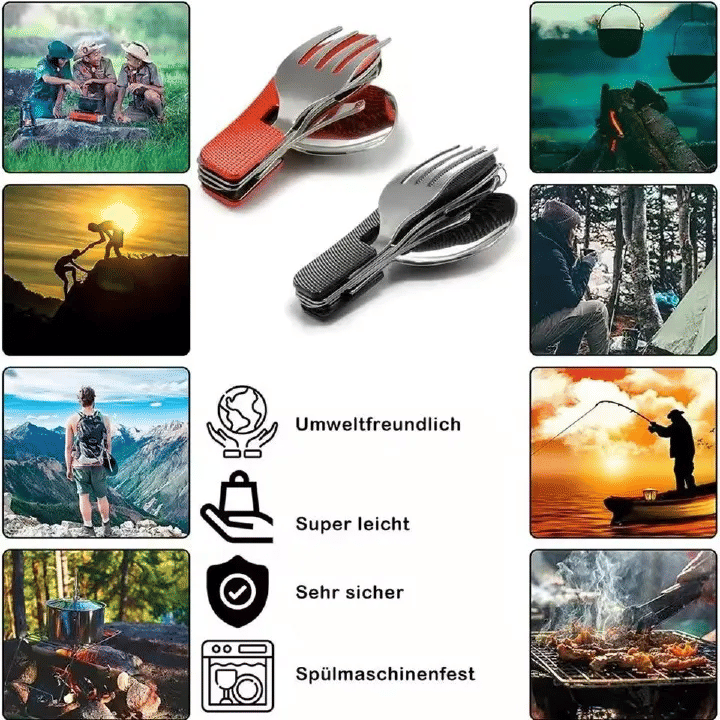 Foldable Camping Utensil Set Multi-Functional Stainless Steel Knife Fork Spoon 4in