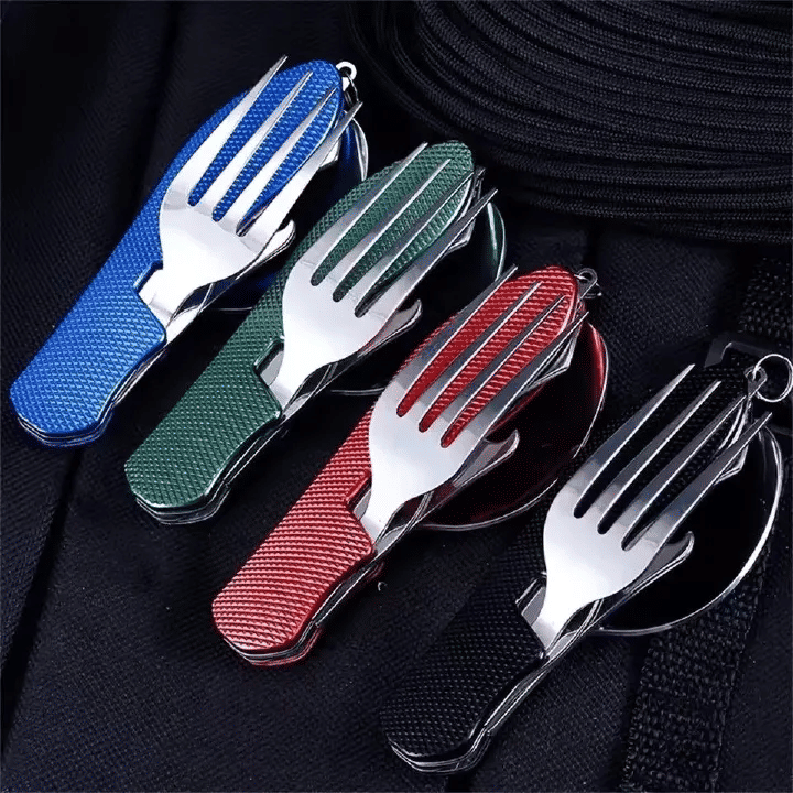Foldable Camping Utensil Set Multi-Functional Stainless Steel Knife Fork Spoon 4in