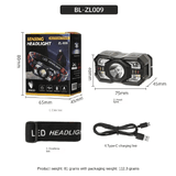 Rechargeable Headlamp Flashlight 2000 Lumen Super Bright LED Headlight with Red Light Motion Sensor Waterproof Lightweight Head Lamp for Outdoor Camping Running Hiking Fishing