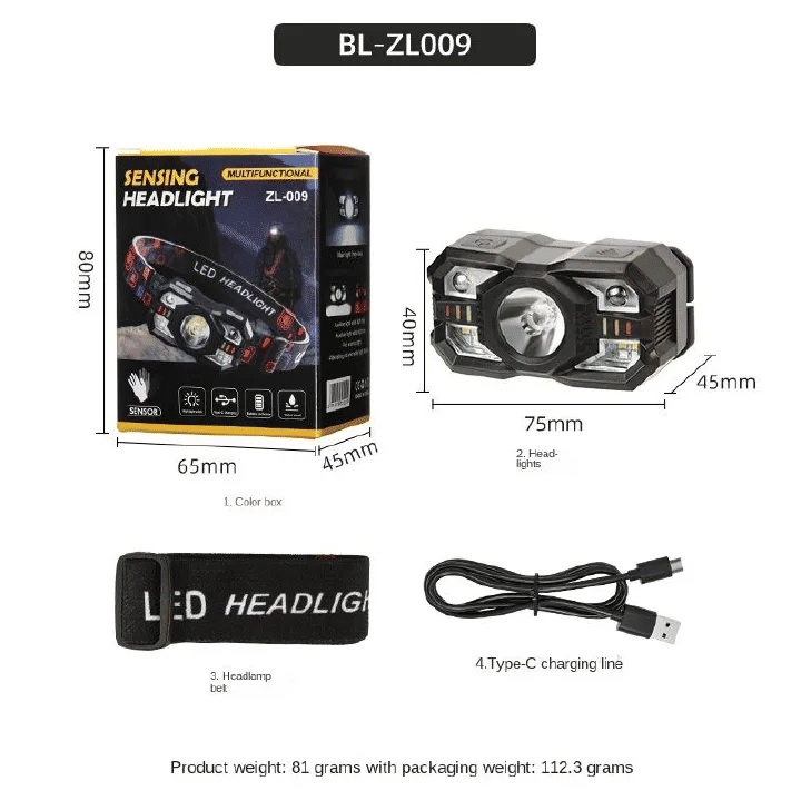 Rechargeable Headlamp Flashlight 2000 Lumen Super Bright LED Headlight with Red Light Motion Sensor Waterproof Lightweight Head Lamp for Outdoor Camping Running Hiking Fishing