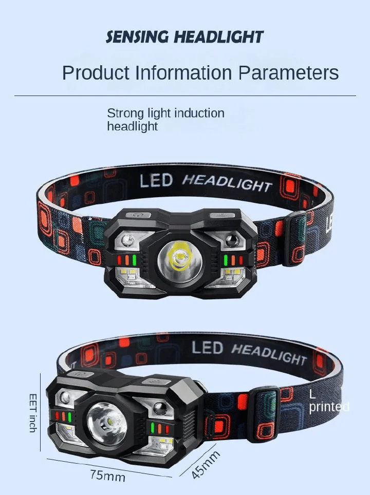 Rechargeable Headlamp Flashlight 2000 Lumen Super Bright LED Headlight with Red Light Motion Sensor Waterproof Lightweight Head Lamp for Outdoor Camping Running Hiking Fishing
