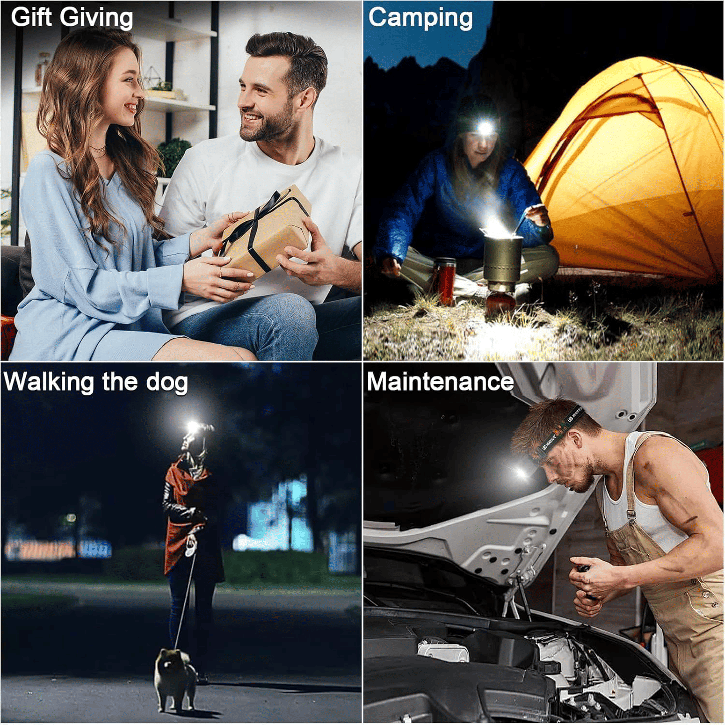 Rechargeable 2000 Lumen LED Headlamp, Red Light, Motion Sensor for Outdoors