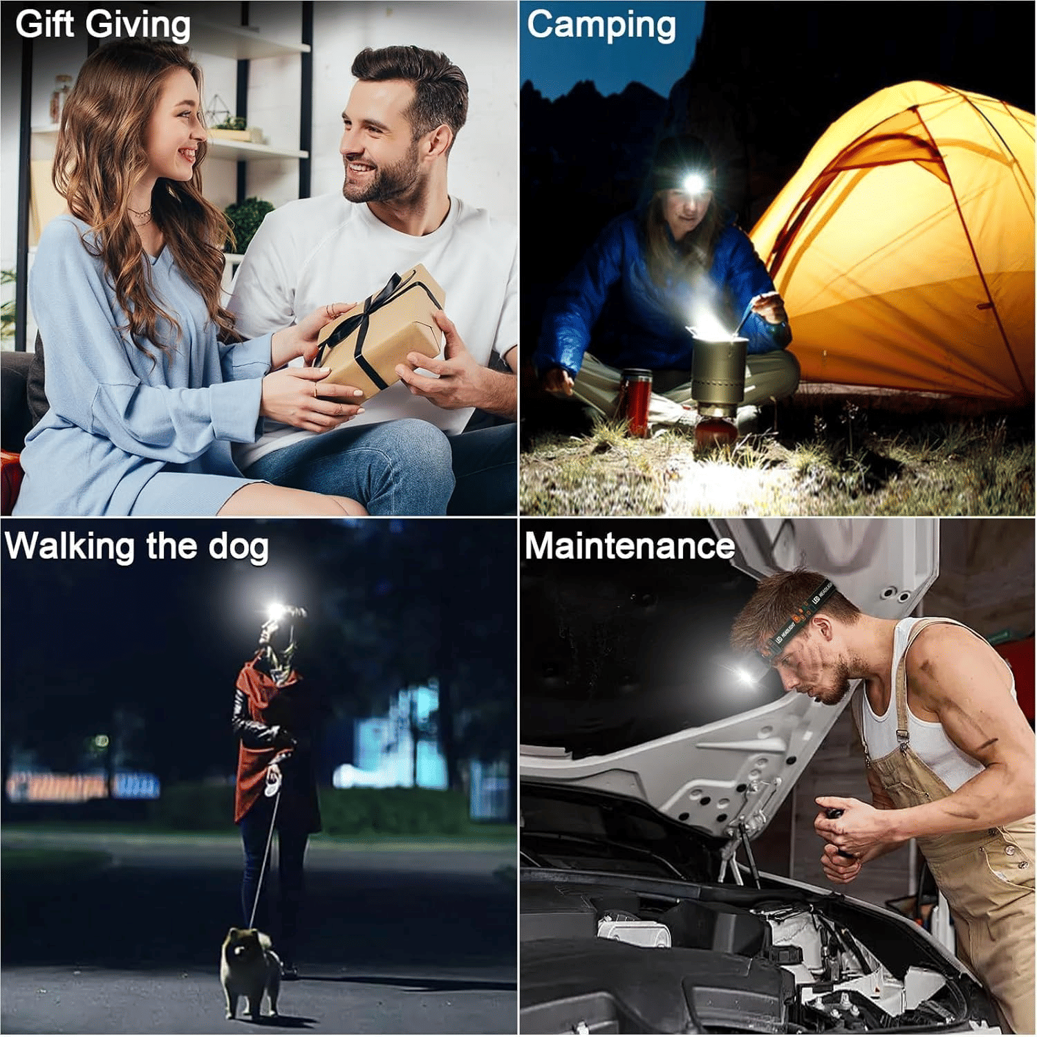 Rechargeable 2000 Lumen LED Headlamp, Red Light, Motion Sensor for Outdoors