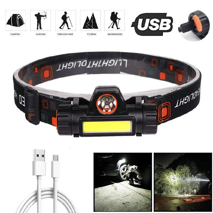 LED Headlamp Flashlight Rechargeable USB 1200mAh IPX4 Waterproof 90°Adjustable for Running Camping Hiking