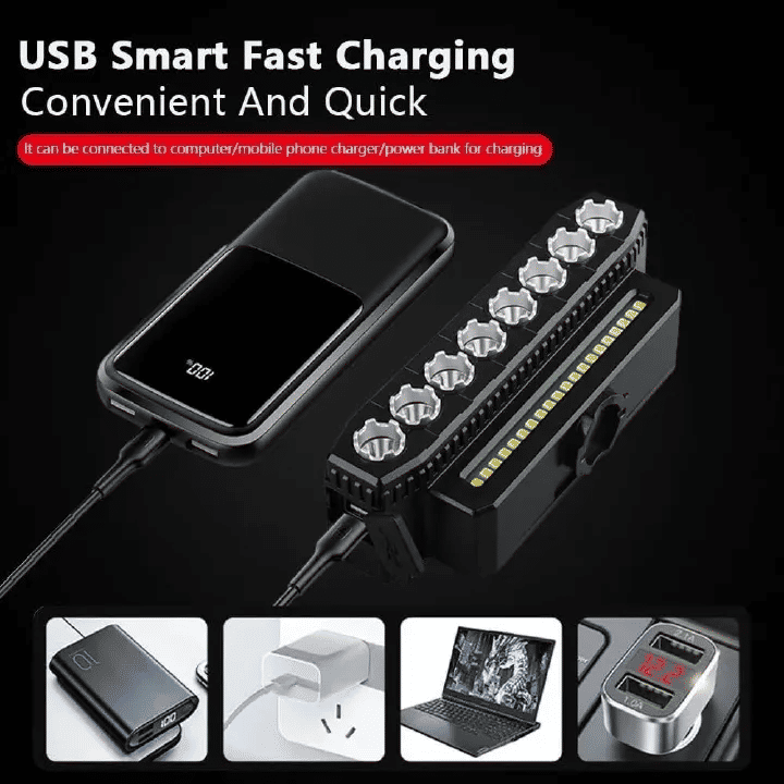 8 LED Bicycle Front Light USB Rechargeable 130dB Cycling Horn 6 Modes