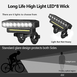 8 LED Bicycle Front Light USB Rechargeable 130dB Cycling Horn 6 Modes