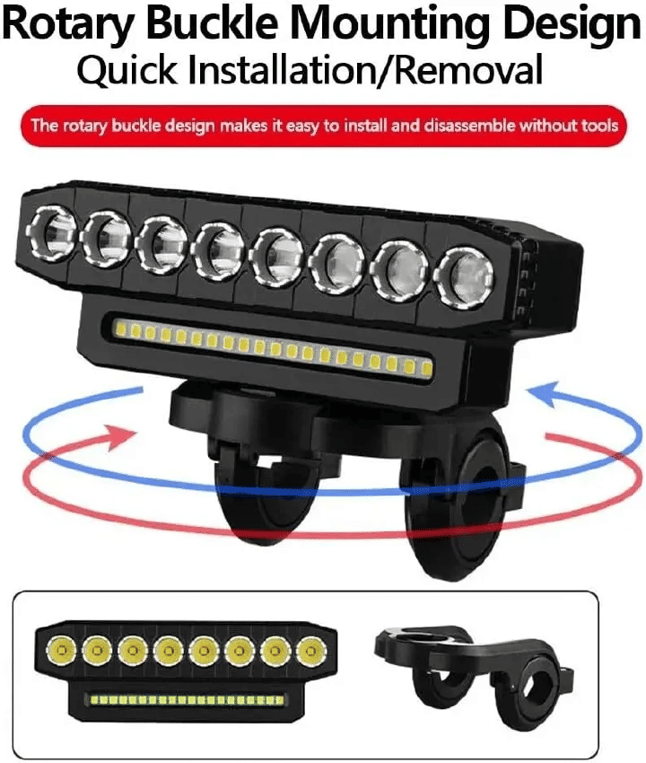 8 LED Bicycle Front Light USB Rechargeable 130dB Cycling Horn 6 Modes