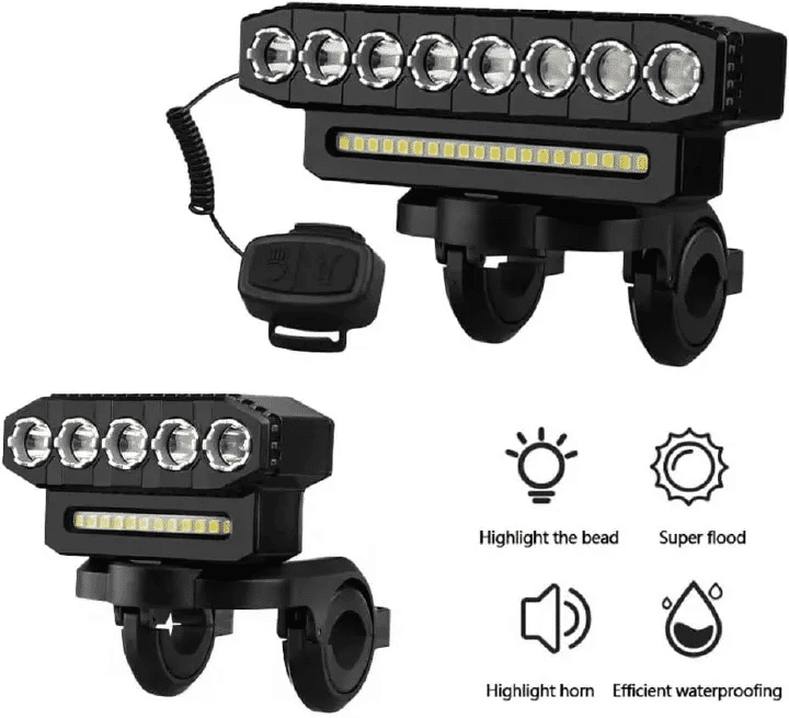 8 LED Bicycle Front Light USB Rechargeable 130dB Cycling Horn 6 Modes