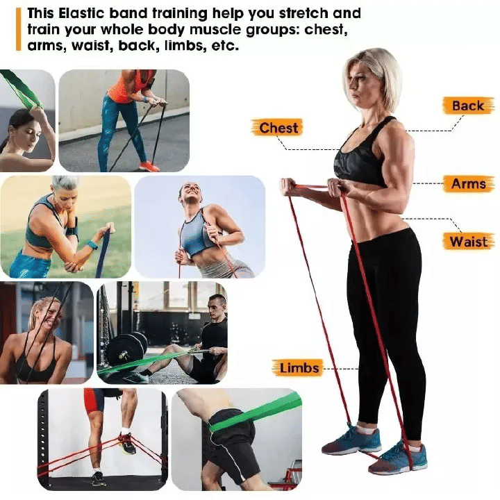 Fitness Resistance Band Set 5-120lbs Latex Exercise Bands for Home Gym Yoga Pilates