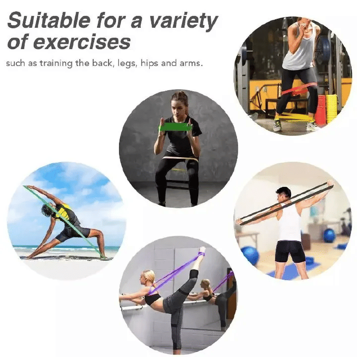 Fitness Resistance Band Set 5-120lbs Latex Exercise Bands for Home Gym Yoga Pilates